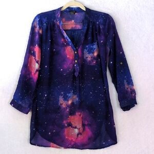 Rue21 Women's Purple Galaxy Abstract‎ Sheer Shirt Size XS